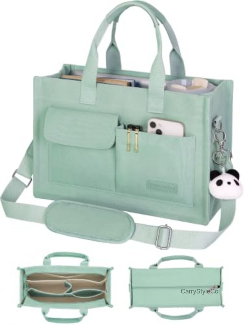 Corduroy Canvas Tote Bag Zipper Laptop Crossbody Teacher Travel